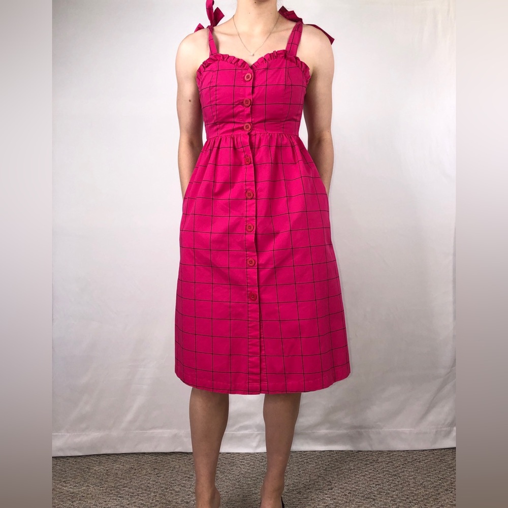 Lazy Oaf Caged In Button Dress Midi Pink Black Size 6